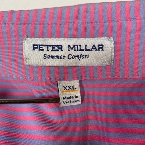 Peter Millar Summer Comfort XXL Pink Striped Golf Polo Shirt Greenbrier Logo‎ - Picture 3 of 10